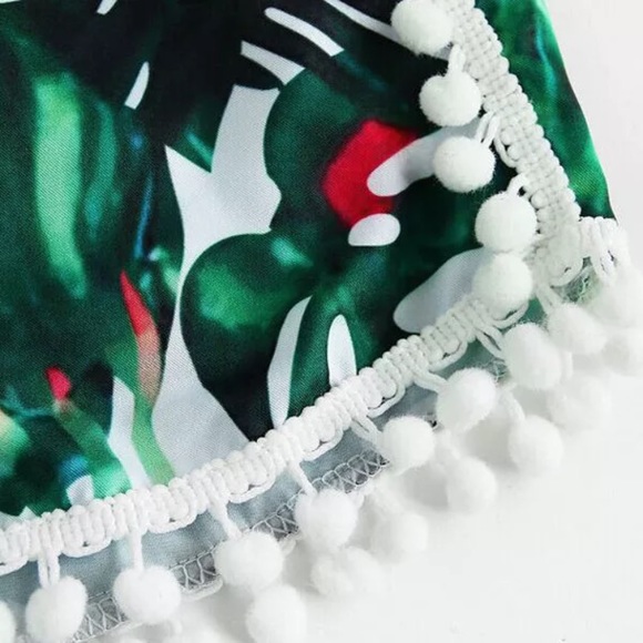 Palm Leaf Print Dry Wick Pom Shorts Summer Beach - Picture 4 of 7